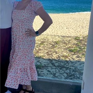 OPT White Pink Pattern Midi Dress